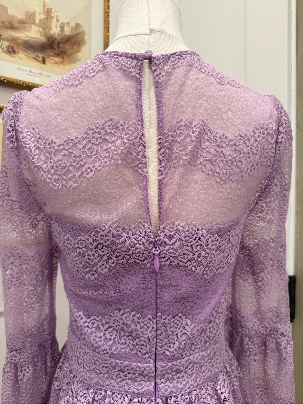NWOT BEBE Lavender Lace Tiered Dress - Picture 7 of 8
